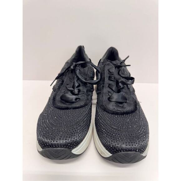Kenneth Cole Sneakers Womens Size 7.5 Black Rhinestone Ribbon Ties - Picture 4 of 9